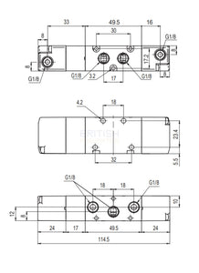 API A1P170 Pneumatic Valve 1/8" 5/3 (Closed Centre) - British Pneumatics