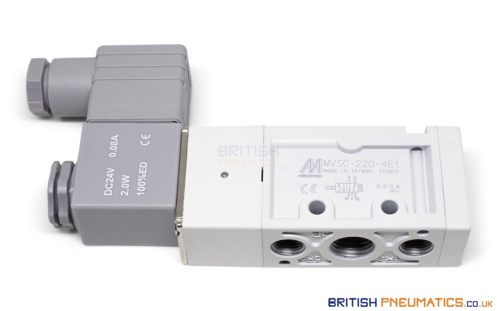 Mindman MVSC-220-4E1-DC24-G – 5/2-Wege Magnetventil, Einzelmagnet, G1/4, DC24V, Für Luft
