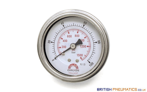 Watson Stainless Steel 100 Bar Pressure Gauge (Back Entry) - British Pneumatics (Online Wholesale)
