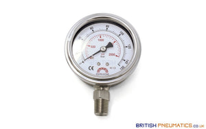 Watson Stainless Steel 150 Bar Pressure Gauge (Bottom Entry) 1/4" BSPT - British Pneumatics (Online Wholesale)