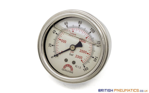 Watson Stainless Steel 160 Bar Pressure Gauge (Back Entry) 1/4