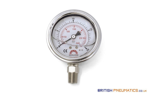 Watson Stainless Steel 20 Bar Pressure Gauge (Bottom Entry) 1/4