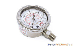 Watson Stainless Steel 25 Bar (350 PSI) Pressure Gauge (Bottom Entry) 1/4" - British Pneumatics (Online Wholesale)