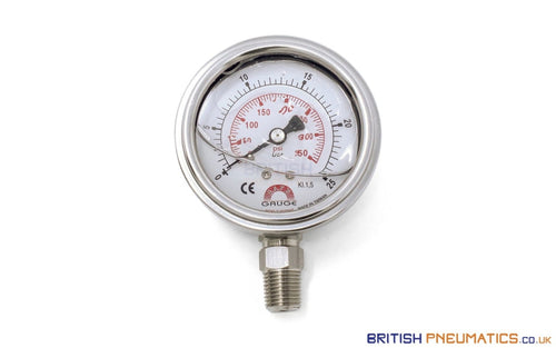 Watson Stainless Steel 25 Bar (350 PSI) Pressure Gauge (Bottom Entry) 1/4