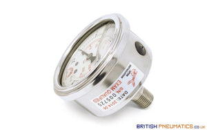Watson Stainless Steel 25 Bar Pressure Gauge (Back Entry) 1/4" BSPT - British Pneumatics (Online Wholesale)