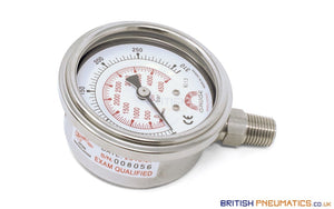Watson Stainless Steel 300 BAR (4500 PSI) Pressure Gauge (Bottom Entry) 1/4" BSPT - British Pneumatics (Online Wholesale)