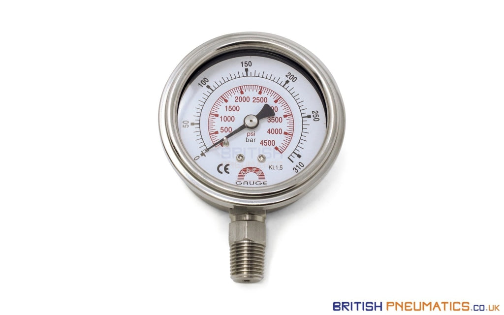 Watson Stainless Steel 300 BAR (4500 PSI) Pressure Gauge (Bottom Entry) 1/4