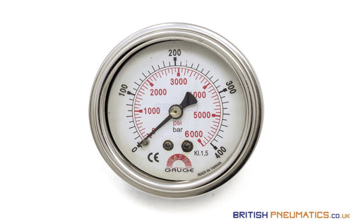 Watson Stainless Steel 400 Bar (6000 PSI) Pressure Gauge (Back Entry) 1/4