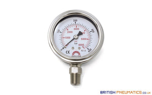 Watson Stainless Steel 400 Bar (6000 PSI) Pressure Gauge (Bottom Entry) 1/4" BSPT - British Pneumatics (Online Wholesale)