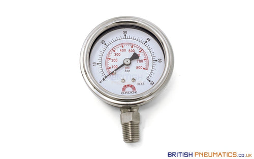 Watson Stainless Steel 60 Bar Pressure Gauge (Bottom Entry) 1/4