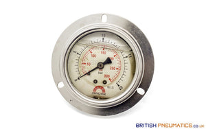 Watson Stainless Steel 20 Bar Flange Pressure Gauge (Back Entry) 1/4" BSPT - British Pneumatics (Online Wholesale)