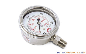 Watson Stainless Steel 400 Bar (6000 PSI) Pressure Gauge (Bottom Entry) 1/4" BSPT - British Pneumatics (Online Wholesale)