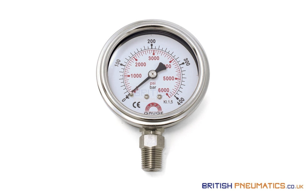 Watson Stainless Steel 400 Bar (6000 PSI) Pressure Gauge (Bottom Entry) 1/4