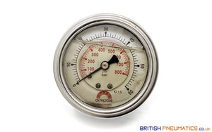 Watson Stainless Steel 60 Bar Pressure Gauge (Back Entry) 1/4" BSPT - British Pneumatics (Online Wholesale)